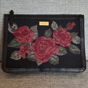 Kate Spade Seely Black and Red Embroidered Clutch leopard print